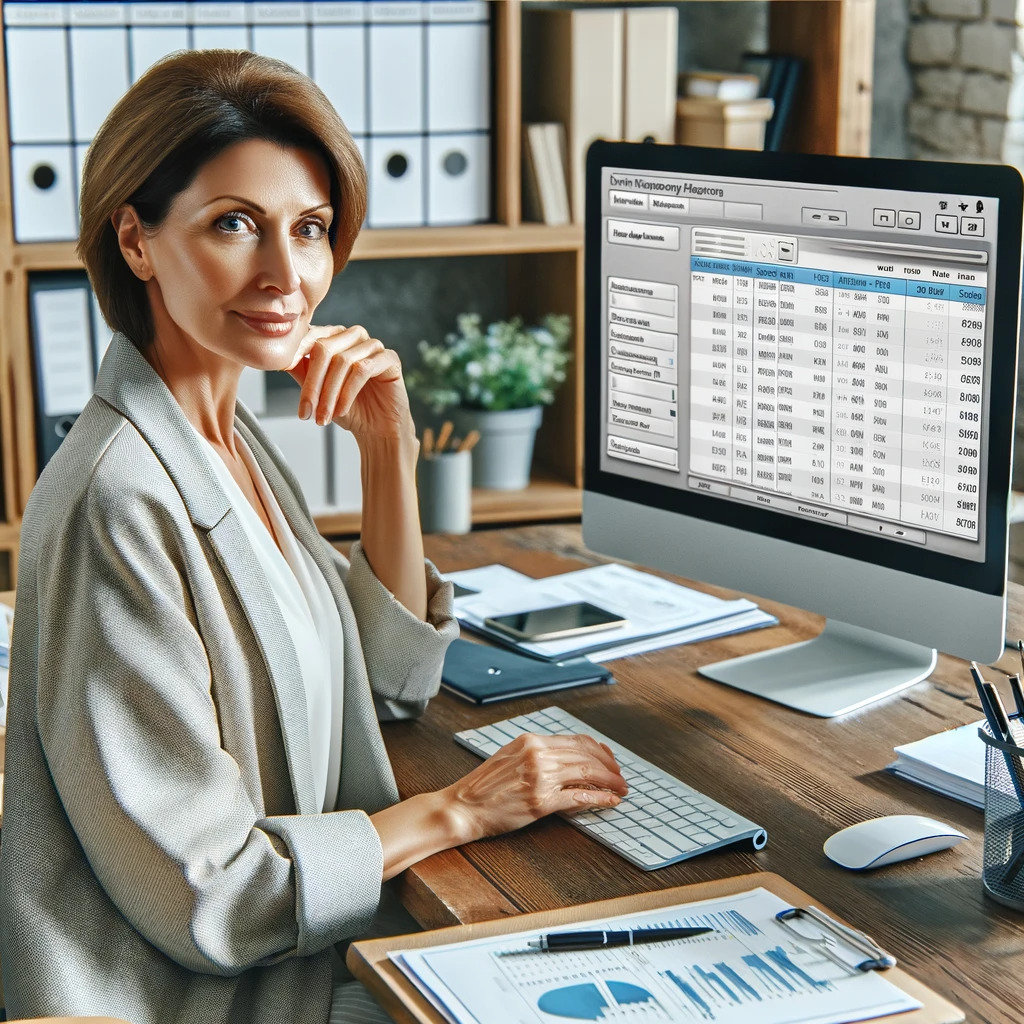 An-HR-manager-a-middle-aged-Caucasian-woman-with-short-brown-hair-sitting-at-her-desk-in-a-well-organized-office-working-on-a-computer.