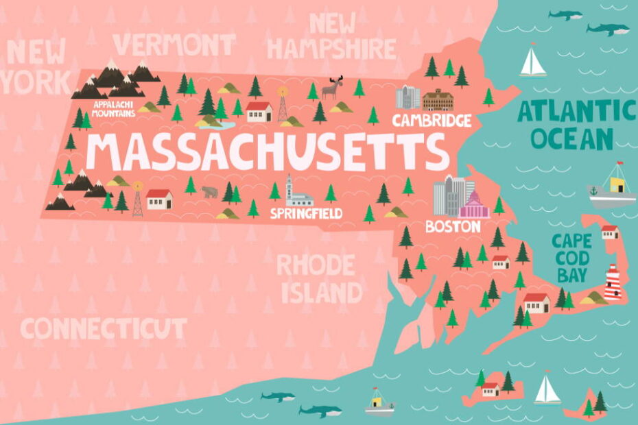 An image of Massachusetts on the map