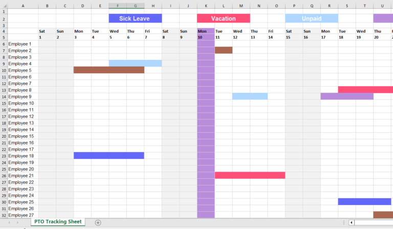 Free Excel Template for PTO Tracking 2024 - Day Off