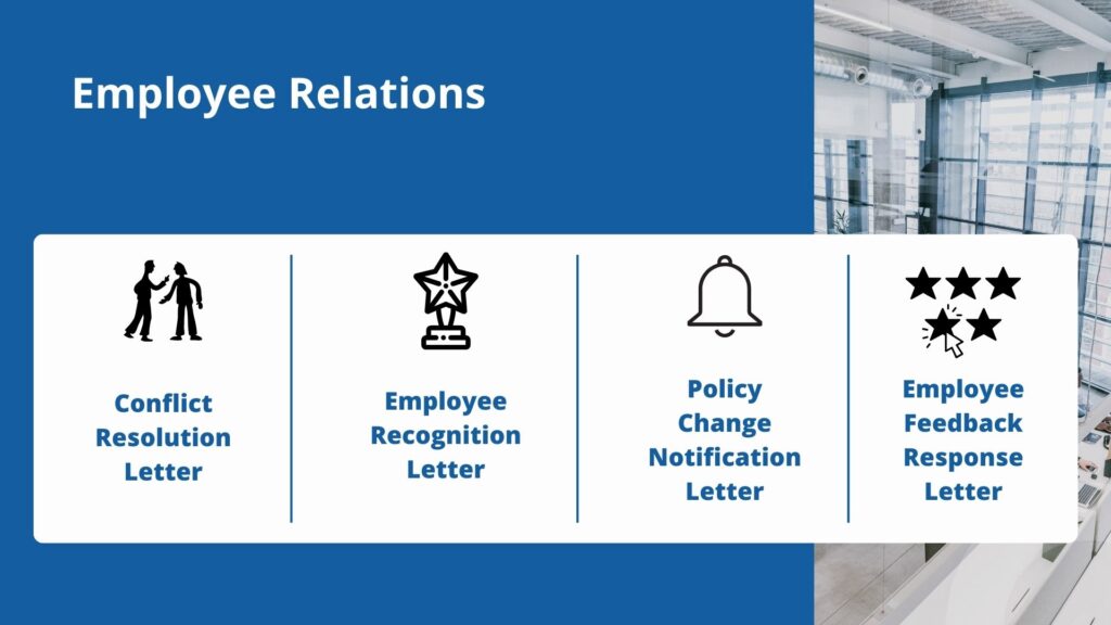 An image for four kinds of branches that happen to be under Employee Relations HR letters.