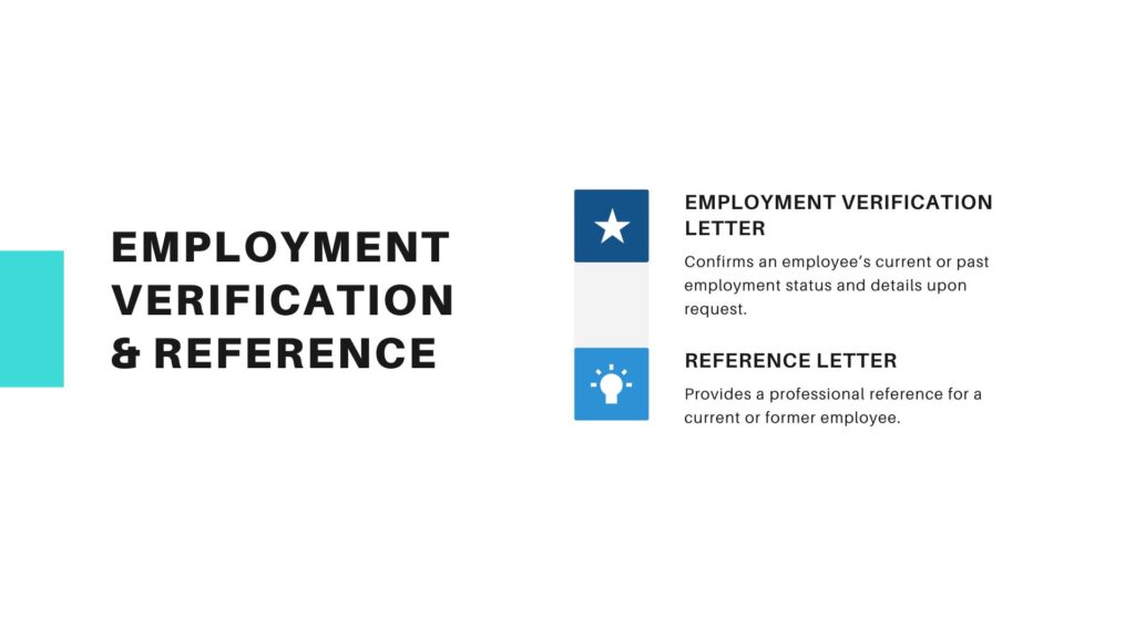 It shows the two different kinds of Employment verification and reference HR letters with different icon for each kind.