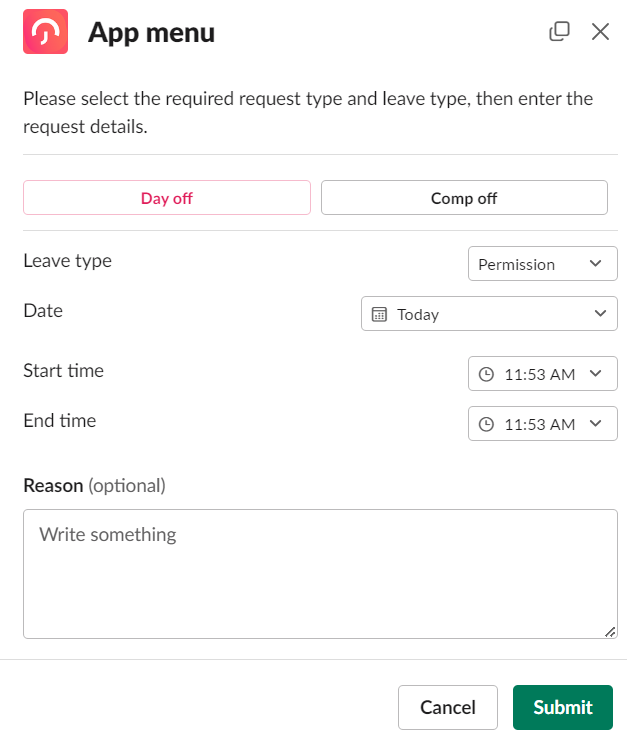 An image shows how can you submit a leave or time off request using Day Off platform