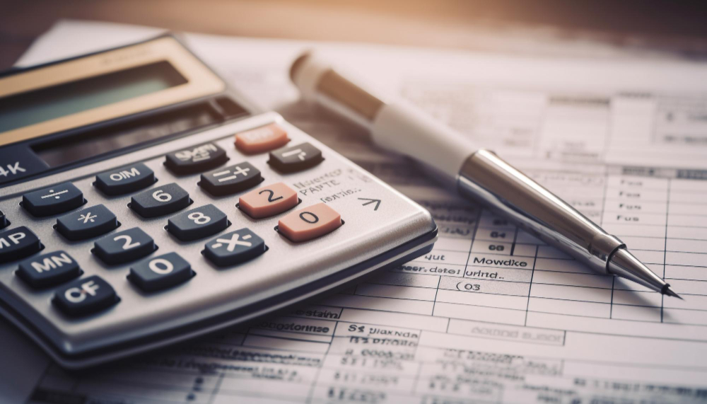 An image of a calculator and a pen beside it put on a disk