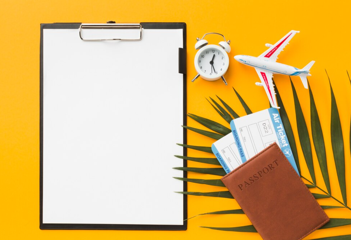 Vacation Request, passport, clock and plane