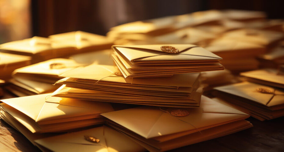 An image of so much envelopes on a wodden disk