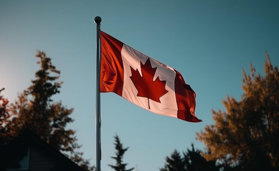 The flag of Canada, and the sky as the background.