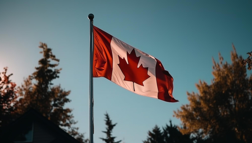 The flag of Canada, and the sky as the background.