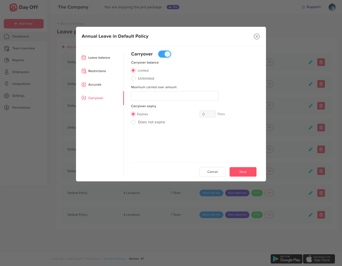 Annual Leave in Default Policy Day Off