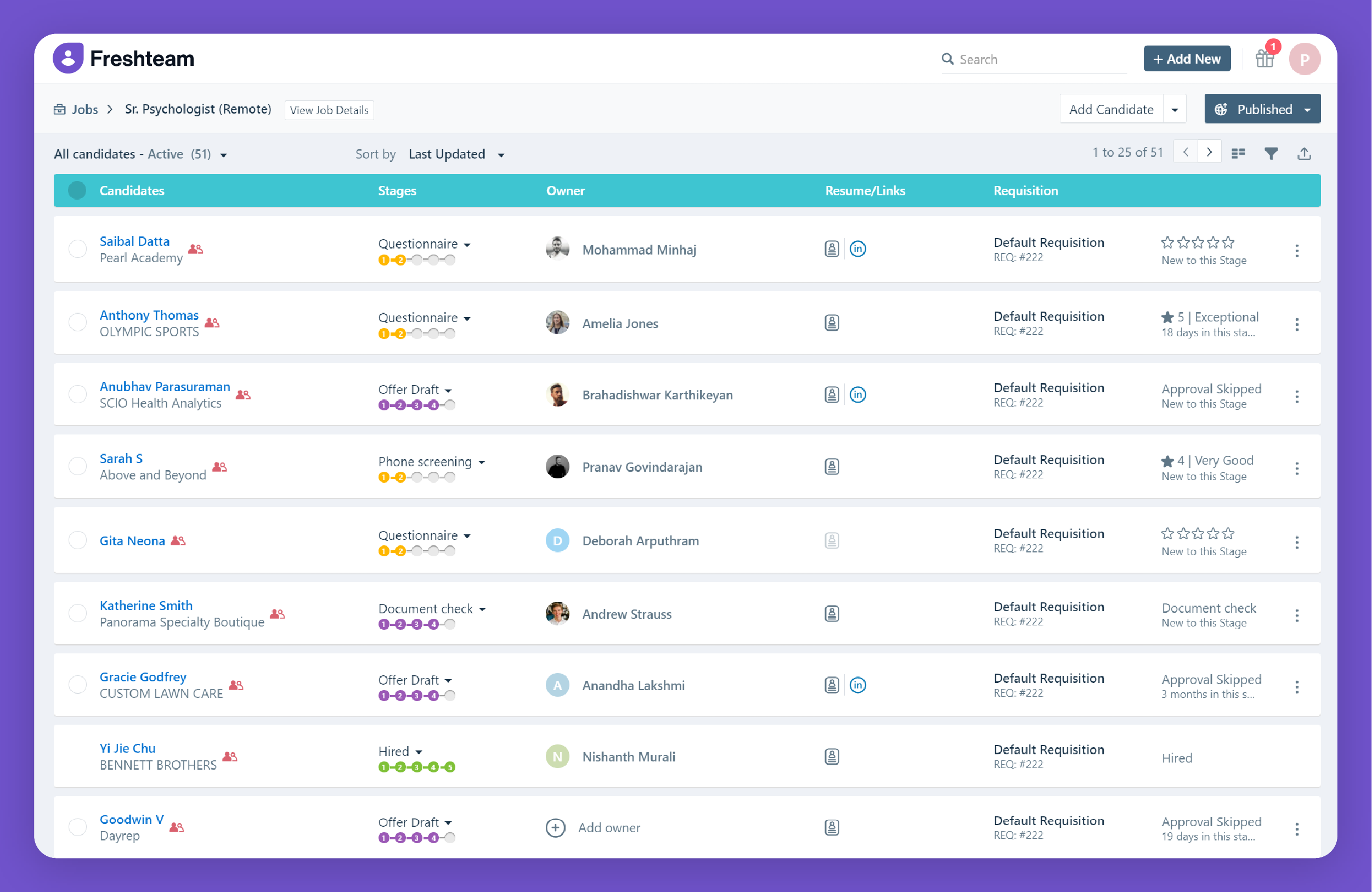 a screenshot of Freshteam website