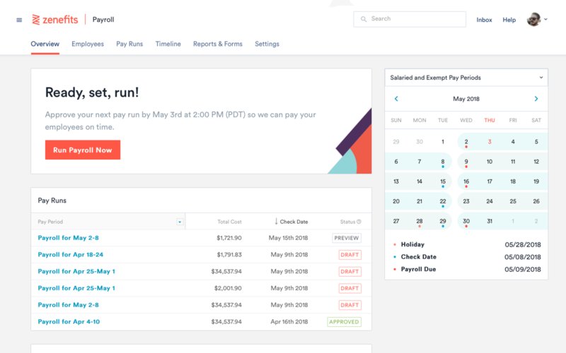 a screenshot for Zenefits website