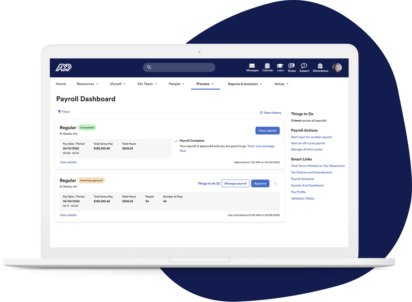 A screenshot for ADP Workforce Now website
