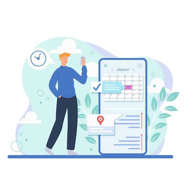 Illustration showcasing leave management software interface with features like leave request submission, approval tracking, real-time leave balances, and calendar integration, designed for efficient employee time-off management.