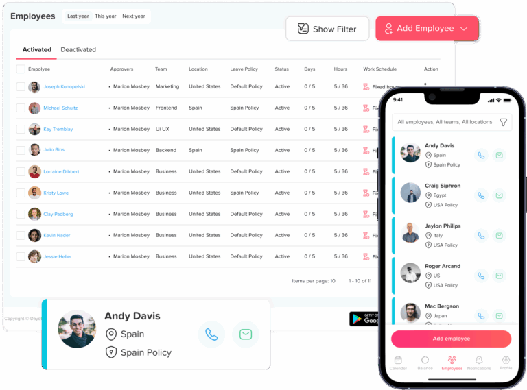Day Off app feature showing employee leave tracking, PTO management and absence scheduling – Day OffDay Off