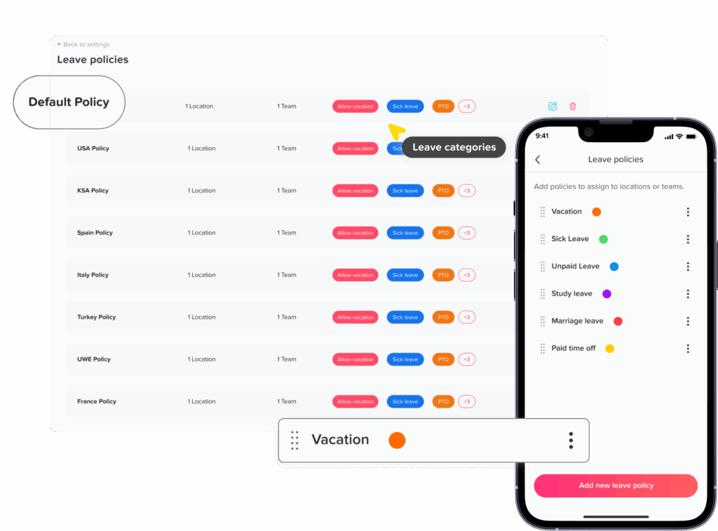 Leave management screen in Day Off app showing employee time off requests, approvals and absence tracking – Day OffDay Off