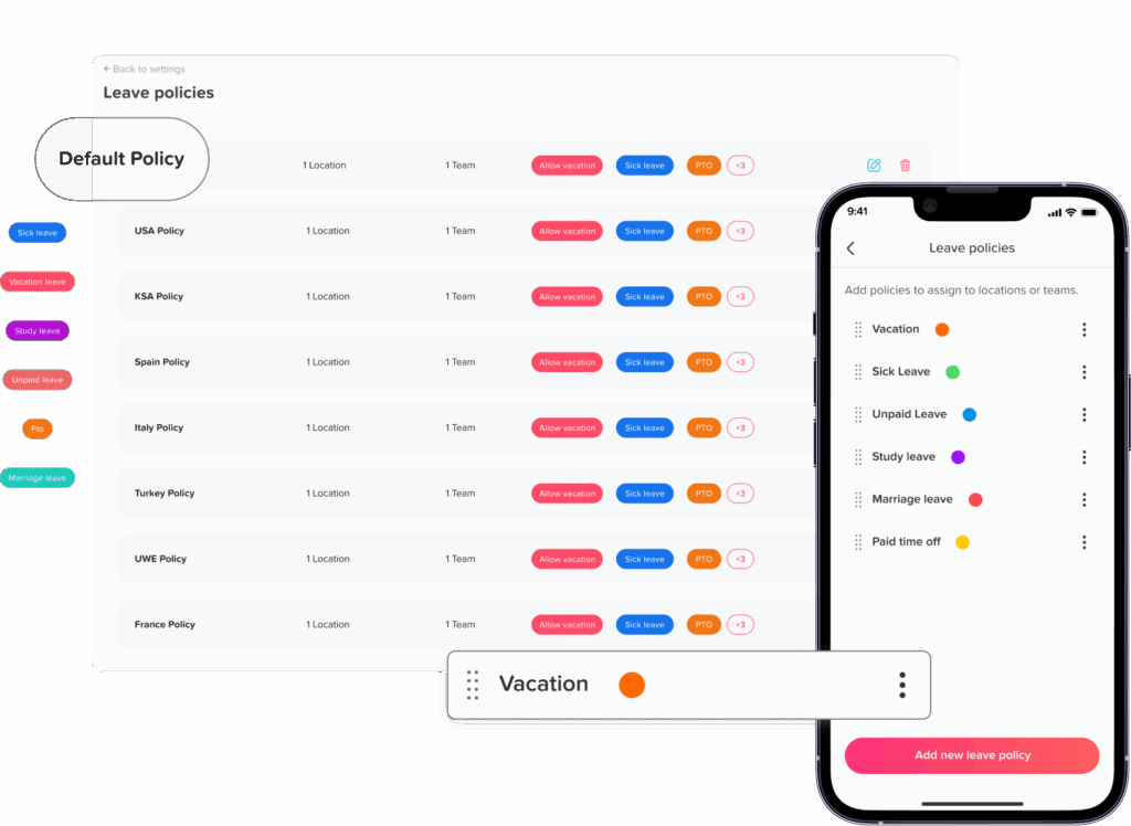 Leave management screen in Day Off app showing employee time off requests, approvals and absence tracking – Day OffDay Off