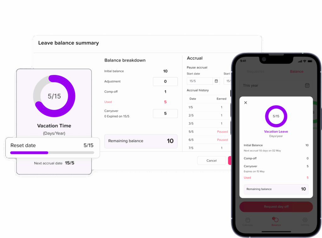Day Off app feature showing employee leave tracking, PTO management and absence scheduling – Day OffDay Off