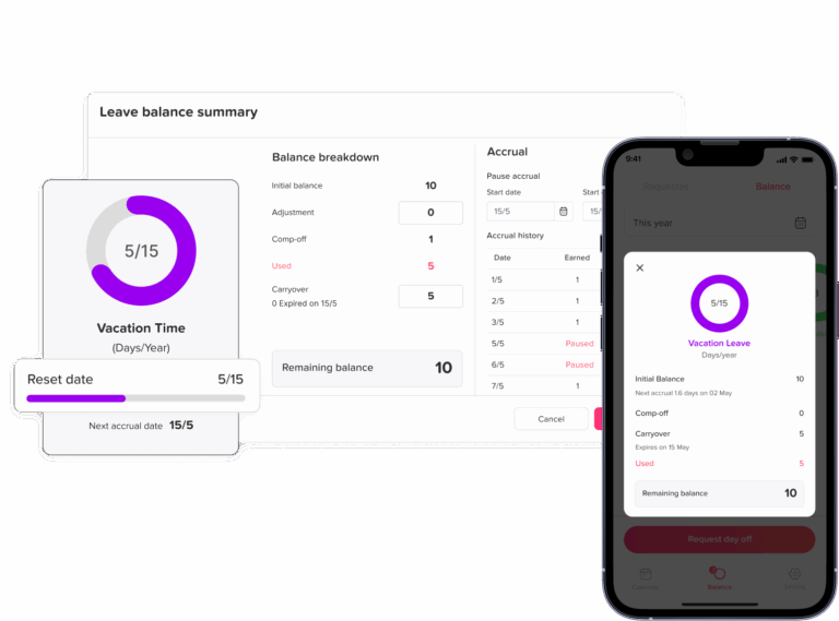 Day Off app feature showing employee leave tracking, PTO management and absence scheduling – Day OffDay Off
