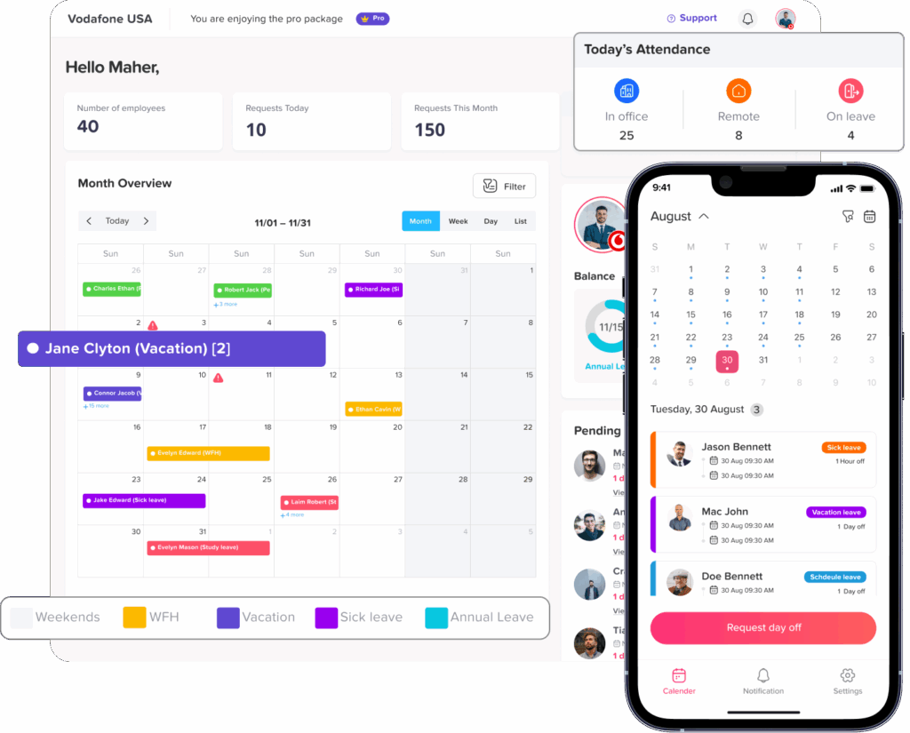Day Off app feature showing employee leave tracking, PTO management and absence scheduling – Day OffDay Off