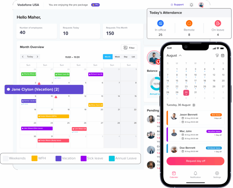 Day Off app feature showing employee leave tracking, PTO management and absence scheduling – Day OffDay Off