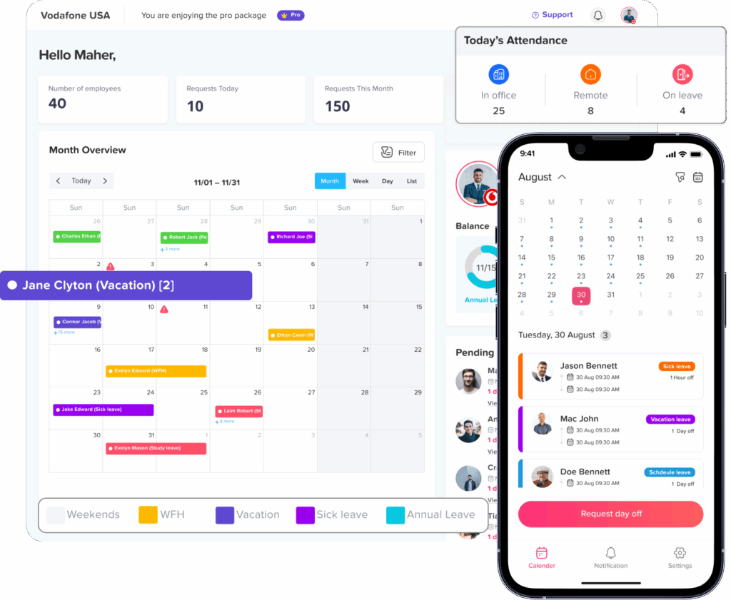 Day Off dashboard displaying employee leave balances, upcoming absences and PTO overview for team managers – Day OffDay Off