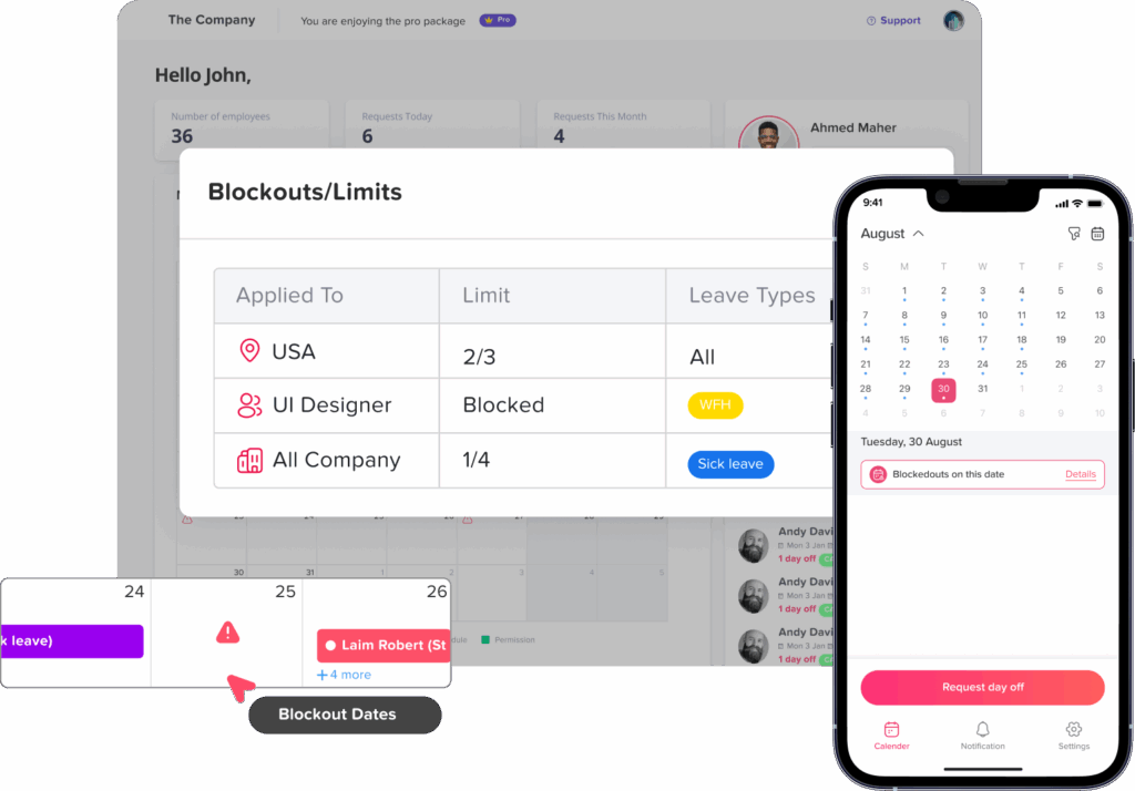 Day Off app feature showing employee leave tracking, PTO management and absence scheduling – Day Off