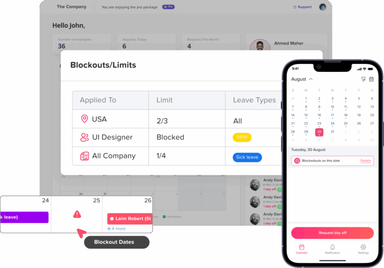 Day Off app feature showing employee leave tracking, PTO management and absence scheduling – Day Off