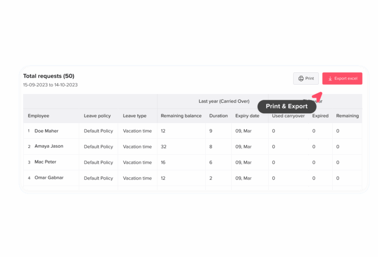 Day Off app feature showing employee leave tracking, PTO management and absence scheduling – Day OffDay Off