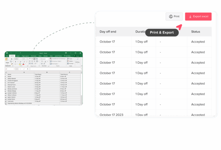 Day Off app feature showing employee leave tracking, PTO management and absence scheduling – Day OffDay Off