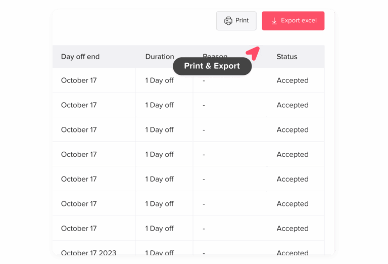 Day Off app feature showing employee leave tracking, PTO management and absence scheduling – Day OffDay Off