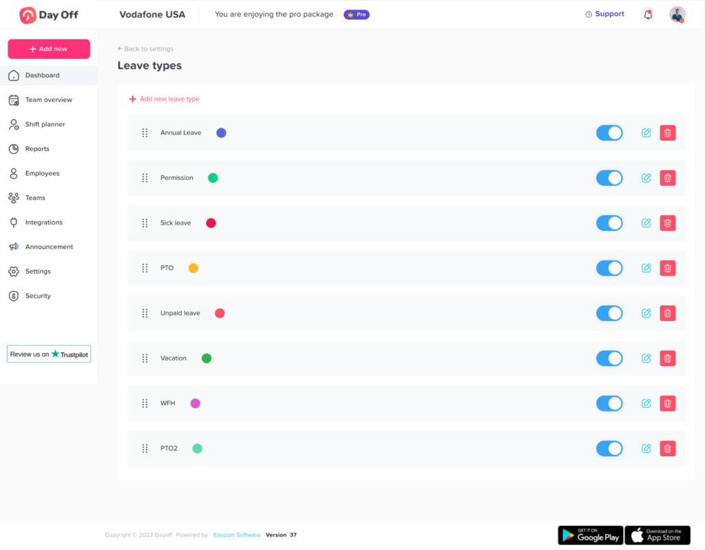 Leave management screen in Day Off app showing employee time off requests, approvals and absence tracking – Day OffDay Off