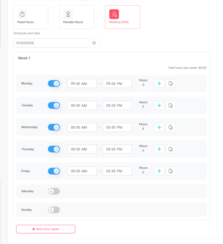 Work schedule and shift planning screen in Day Off app for employee roster management – Day OffDay Off