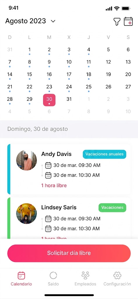 App móvil de Day Off mostrando el proceso para crear, enviar y revisar solicitudes de ausencia desde el smartphone