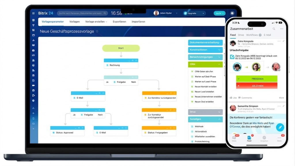 „Bitrix24 Oberfläche als kostenlose HR-Softwarelösung für Personal- und Teammanagement“