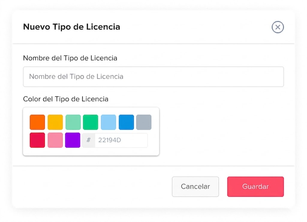 Pantalla de Day Off para añadir un nuevo tipo de permiso mostrando la configuración de categorías de ausencias y vacaciones personalizadas