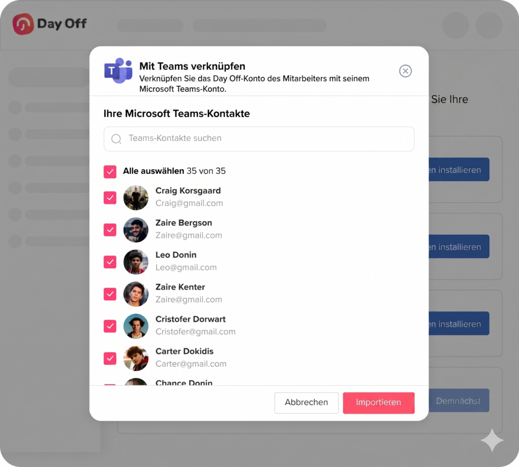 „Microsoft Teams-Integration in Day Off mit Funktion zum Importieren von Mitarbeitern.“