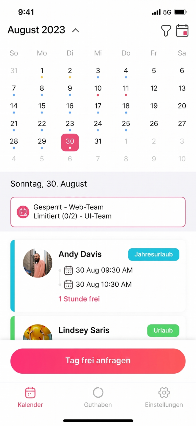 „Mobile App von Day Off mit genehmigten Urlaubsanfragen.“