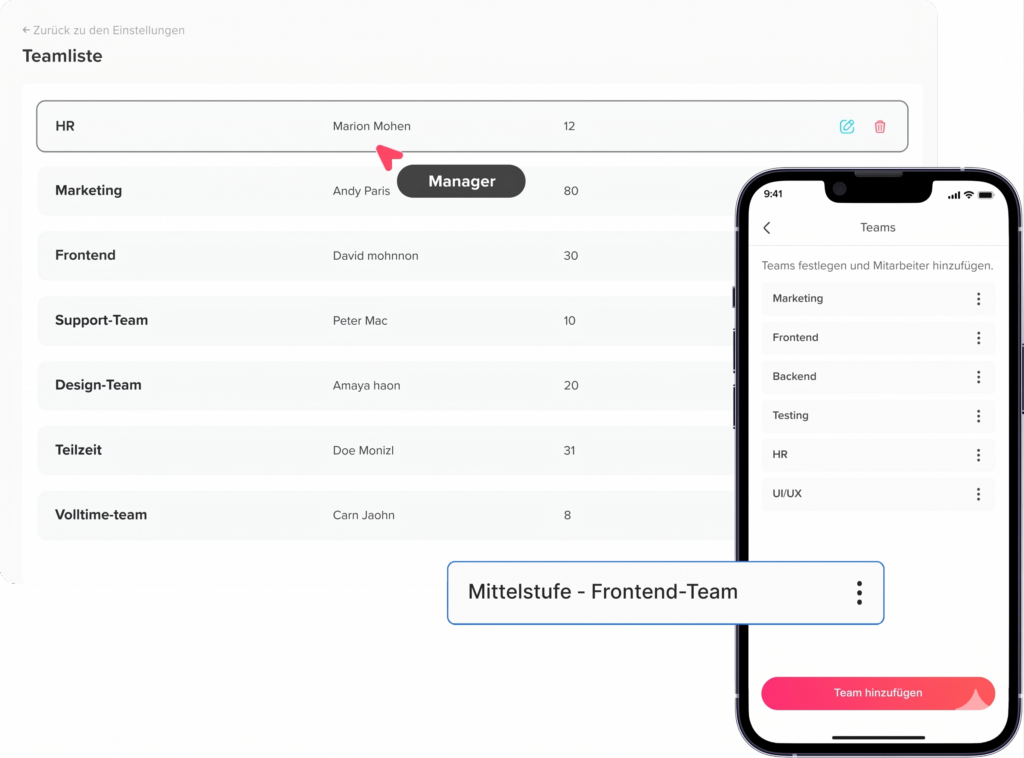 „Übersicht der Teams in Day Off.“