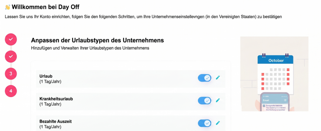 „Seite in Day Off zum Hinzufügen neuer Abwesenheitsarten.“