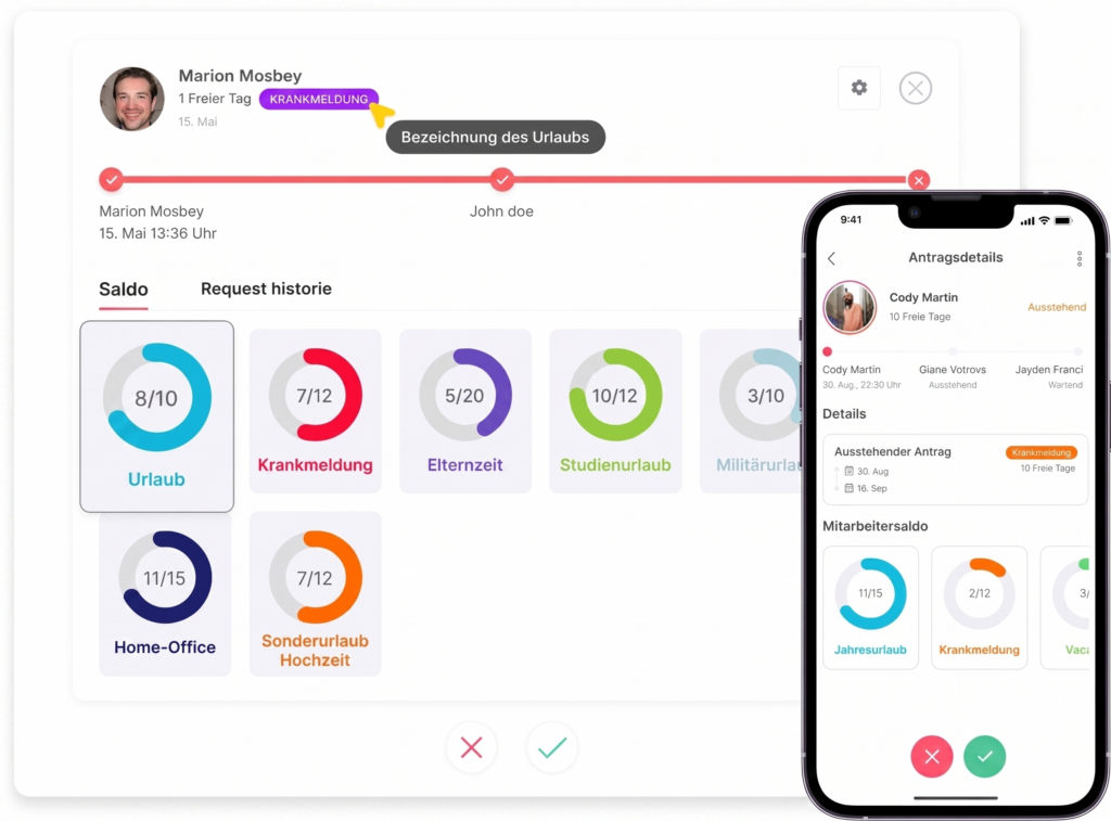 „Detailansicht einer Urlaubsanfrage in Day Off.“