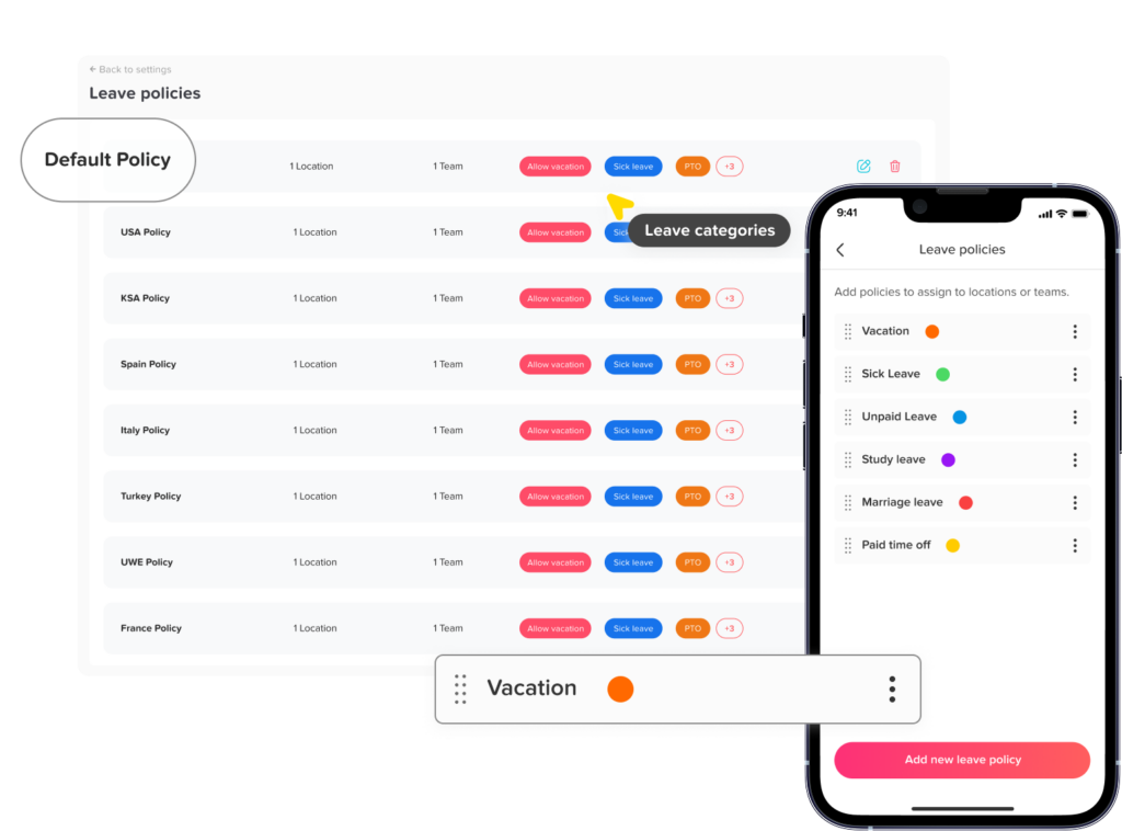Leave management screen in Day Off app showing employee time off requests, approvals and absence tracking – Day OffDay Off