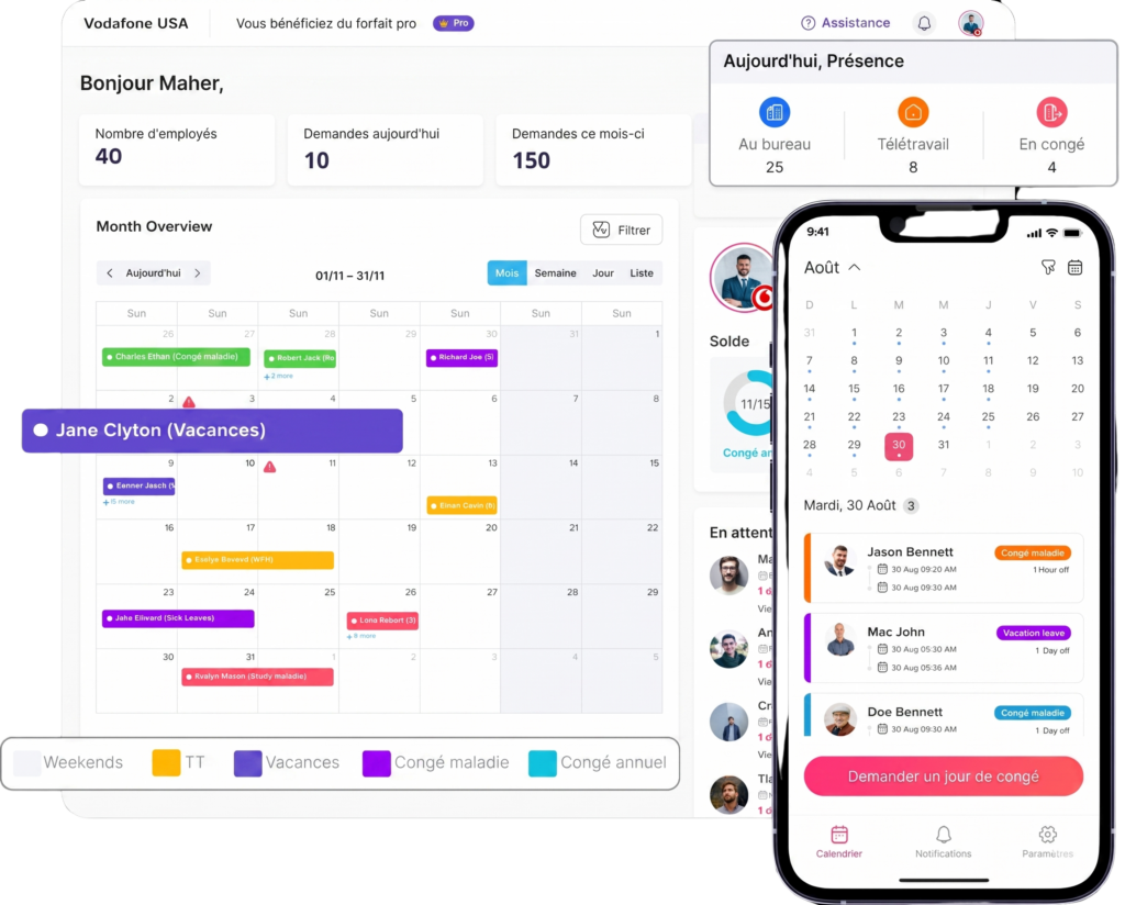 Day Off app feature showing employee leave tracking, PTO management and absence scheduling – Day OffDay Off
