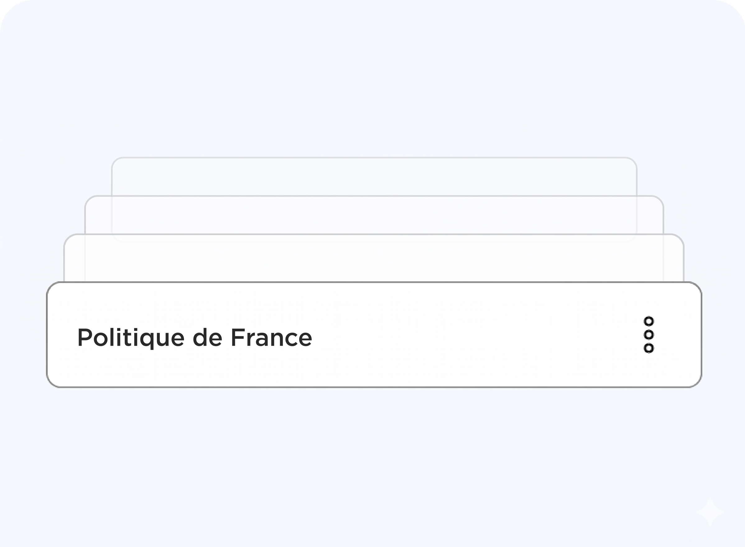 Interface affichant une carte de configuration intitulée « Politique de France » avec une icône de menu permettant d’accéder aux options ou de réorganiser les politiques.