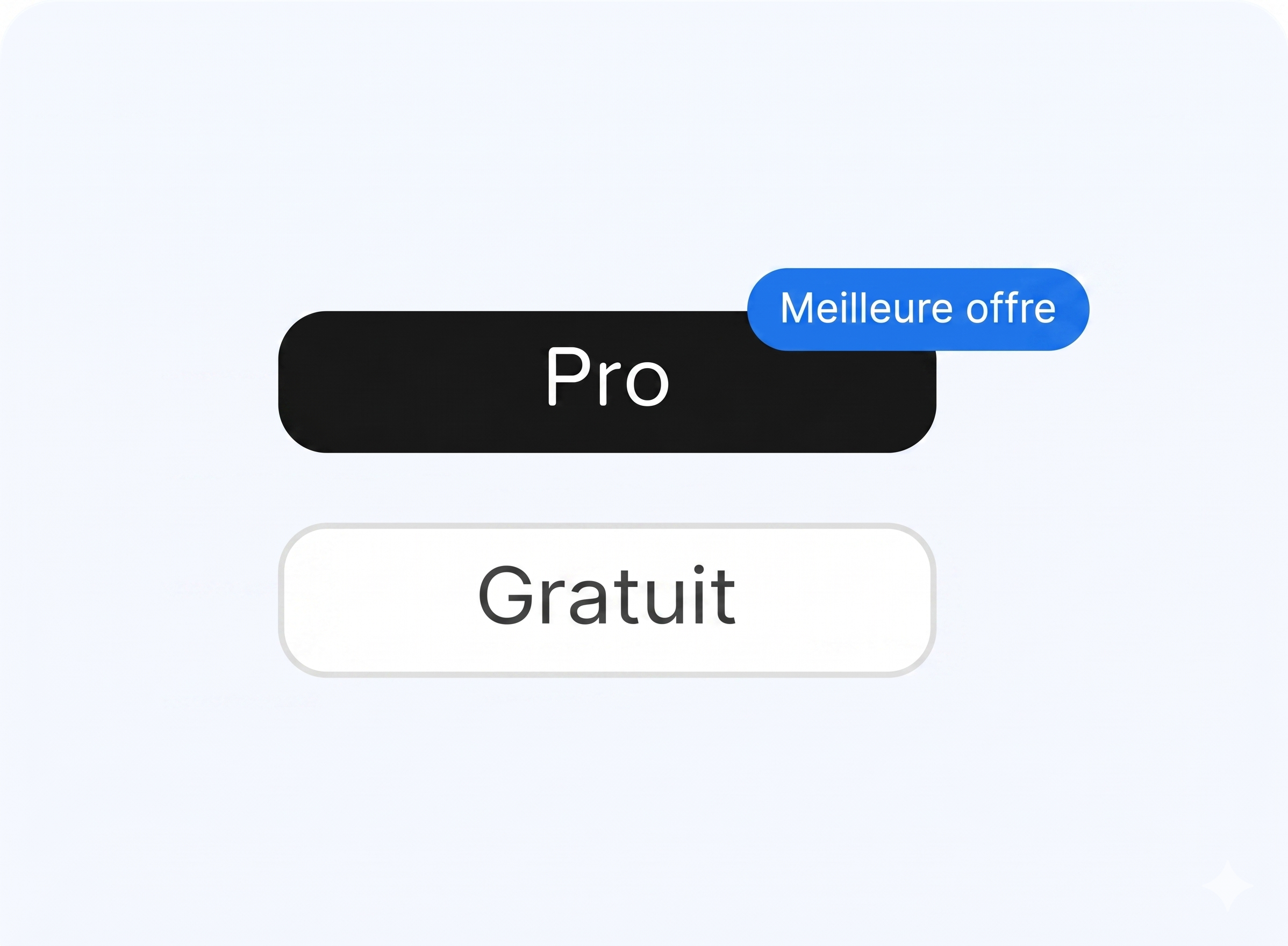 Écran de choix d’abonnement présentant deux options, « Pro » avec un badge « Meilleure offre » et « Gratuit », permettant de sélectionner un plan tarifaire.