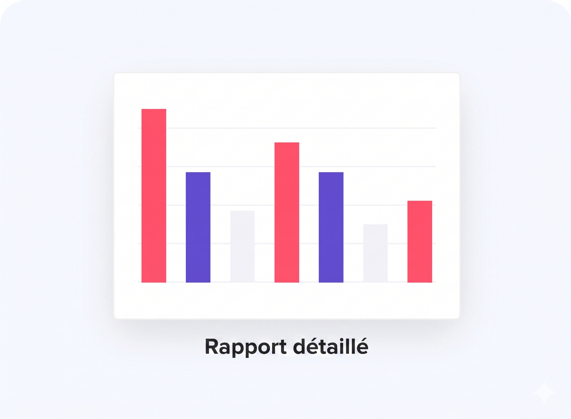 Carte d’interface affichant un graphique en barres colorées représentant des données analytiques, accompagnée du libellé « Rapport détaillé ».