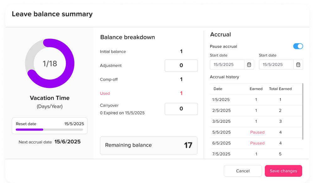 HR management interface in Day Off for handling employee leave policies, PTO rules and absence tracking – Day OffDay Off