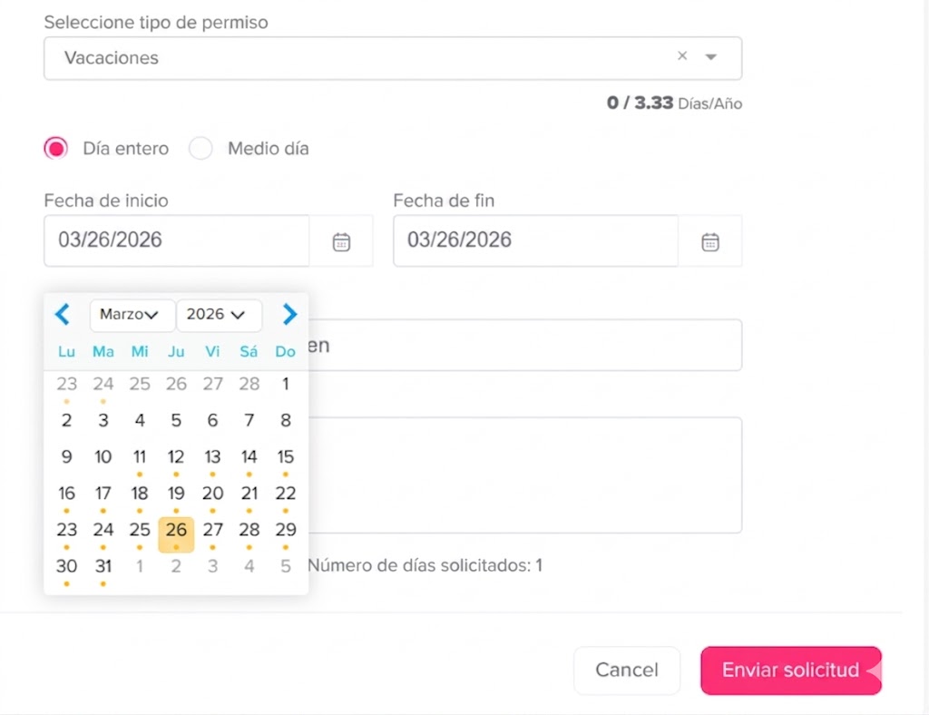 Una captura de pantalla de la aplicación que muestra una lista de períodos de bloqueo de fechas