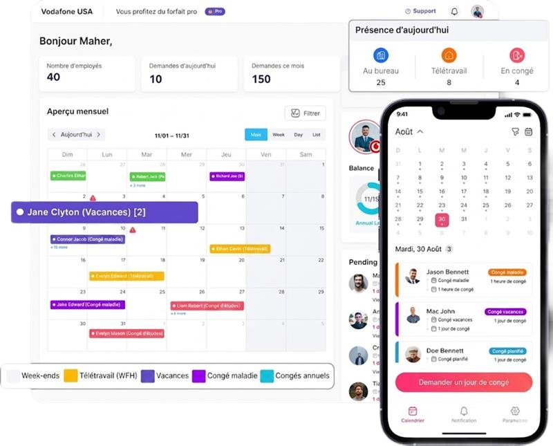 Fonctionnalité de l'application Day Off pour le suivi des congés, la gestion des RTT et la planification des absences – Day OffDay Off