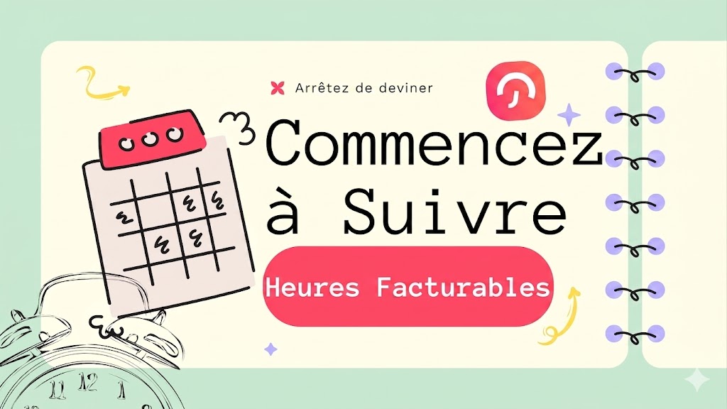 Illustration invitant à commencer le suivi des heures facturables avec une horloge et un calendrier