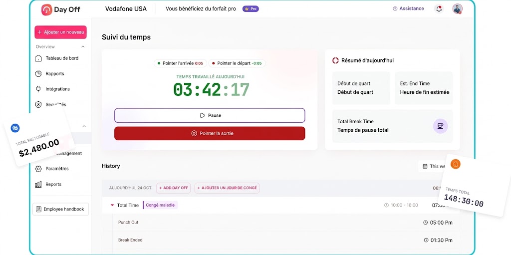 Fonctionnalité de l'application Day Off pour le suivi des congés, la gestion des RTT et la planification des absences – Day OffDay Off