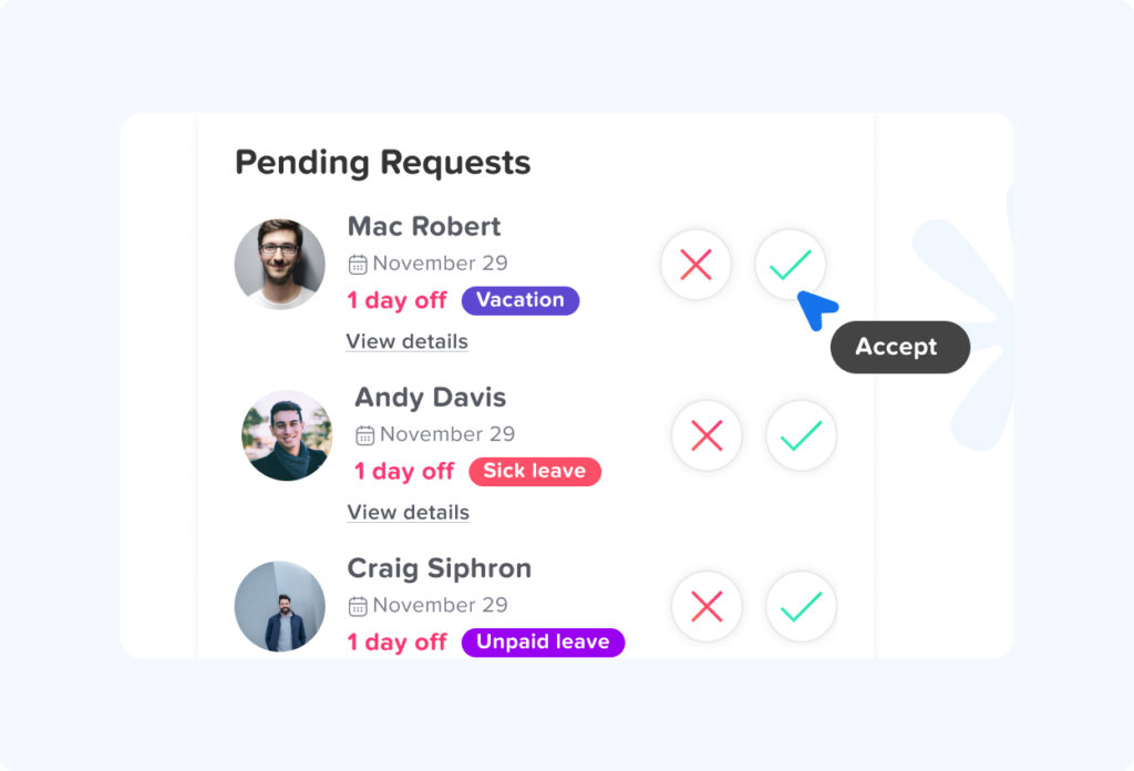 Leave request workflow in Day Off app showing how employees submit and managers approve time off – Day Off